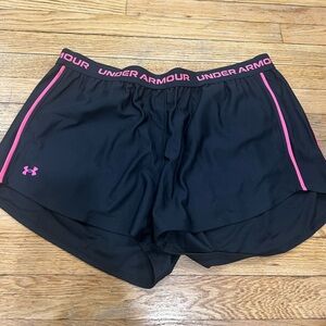 Under Armour Women's Black Athletic Shorts with Pink Accents